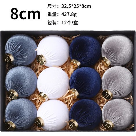 Décorations de Noël, coffret cadeau de 12 boules de Noël emballées dans du tissu (8 cm), ornements pour sapin de Noël de centre commercial