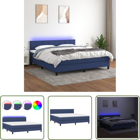 The Living Store Sommier à lattes de lit avec matelas LED Bleu 160x200 cm Tissu - Lit Plateforme - Lit Design - Lit Avec Rangement - Lit Double - Lit Moderne (1/5)