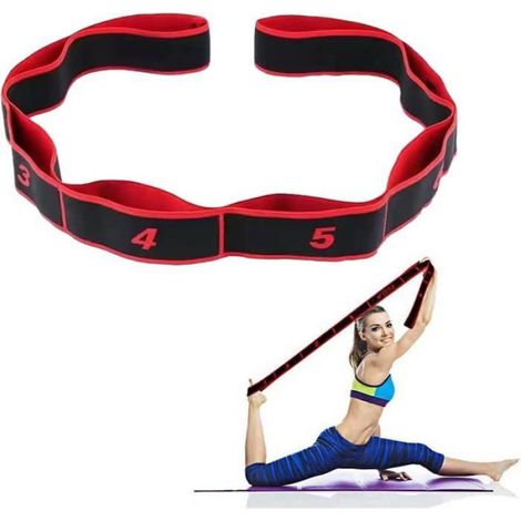 Bande élastique fitness - - Rouge - 90x4 cm - 8 niveaux de résistance - Matériau durable - Anneaux numérotés (1/5)