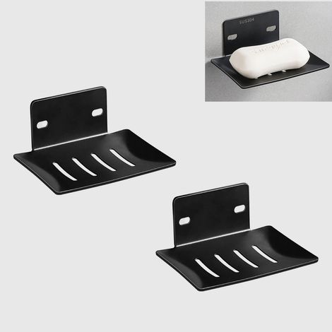 2 Porte Savon Mural, Acier Inoxydable Porte Savon Salle de Bain, Métal Porte-Savon Douche, Porte Savon Douche Méthode de Montage Mural Support Savon Douche (Noir) (1/5)
