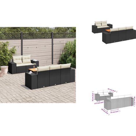 Salon de jardin 6 pcs avec coussins noir résine tressée - Ensemble Salon Jardin - Meuble Extérieur - Résine Tressée - Rotin Synthétique - Fauteuil Jardin (1/3)