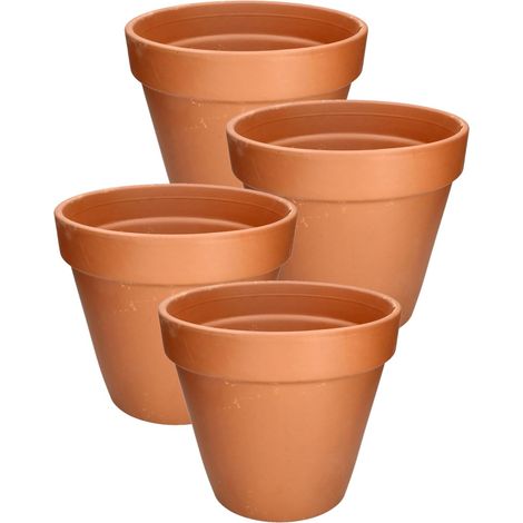 Lot de 4 pots en terre cuite avec bord de 11 cm, pour intérieur et extérieur, pot pour plantes, pour balcon ou jardin, céramique non émaillée (1/5)