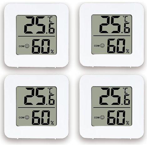 Juego de 4 higrómetros blancos para interiores, pantalla LCD, medición precisa de temperatura y humedad, para bebés u oficinas. (1/4)