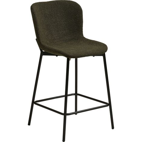 Set 2 sgabelli counter Maceda in bouclé verde scuro con gambe nere 47x55x95 cm (1/5)