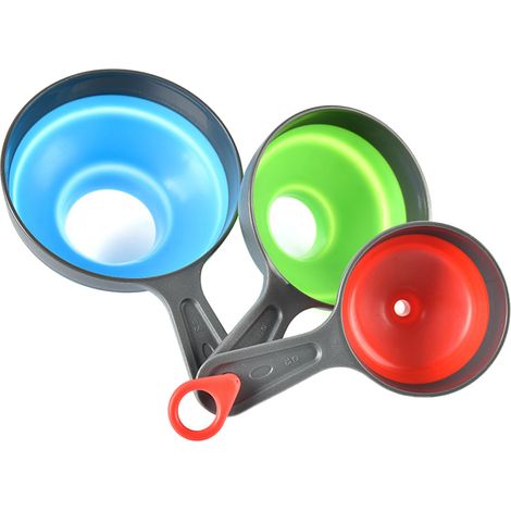 Lot de 3 entonnoirs pliables en silicone, large goulot, usage alimentaire, ustensiles de cuisine polyvalents (1/5)