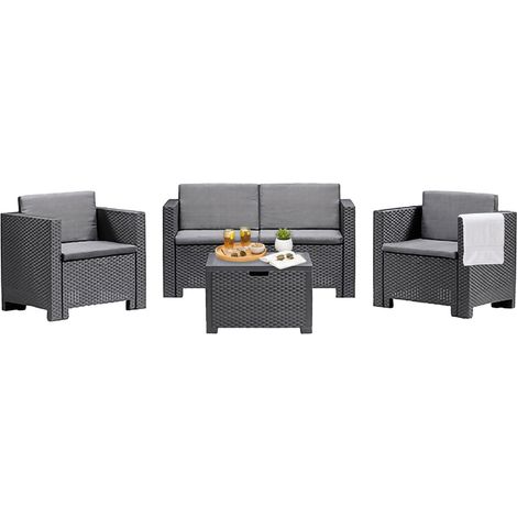 Dmora - Loungeset für draußen Camisano, Outdoor-Lounge mit Couchtisch, Terrassenset mit Kissen, Gartenkomposition mit Sofa und Sesseln, Made in Italy, Anthrazit