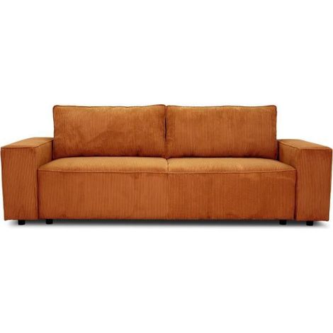 Canapé droit 4 places – Velours côtelé terracotta – L241 x H86 x P88 cm – 2 coussins inclus – Structure en bois de bouleau (1/5)