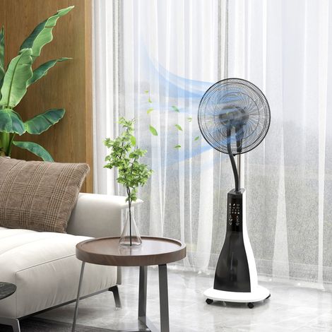 Ventilateur debout avec fonction de brume d'eau 90W, réservoir 3L, 3 niveaux, oscillant, avec télécommande, noir
