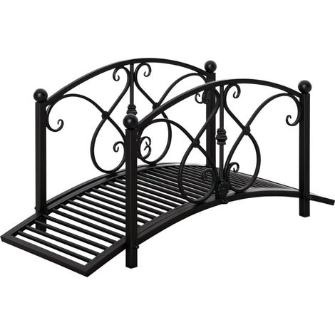 Pont de jardin métallique classique 102×48×49 cm noir, arche décorative avec rampes de sécurité, adapté pour bassin et ruisseau extérieur