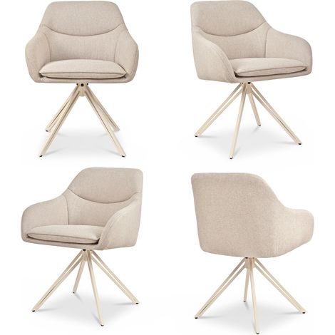 Bon Furni Esszimmerstuhl mit durchbrochenem Design und Sitzpolster aus Webstoffoptik Beige, 4er-Set (1/5)