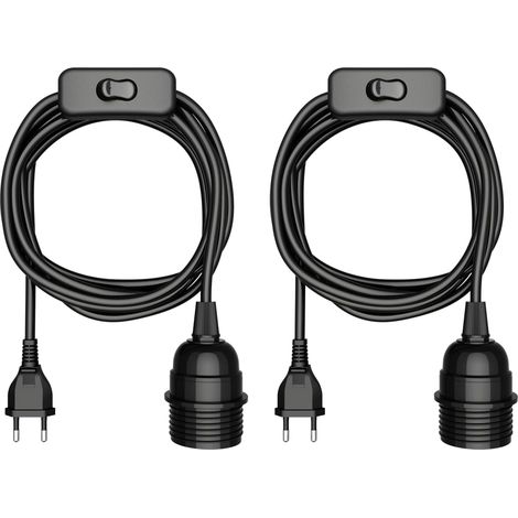 Cable de 2 piezas con enchufe e interruptor, negro, 18 m, portalámparas, 1x E27 máx 60 W