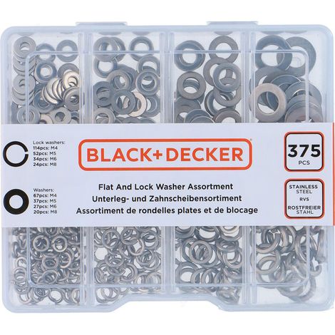 Sortiment an Black+Decker Flach- und Sicherungsscheiben