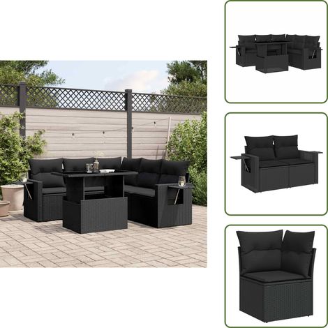 Salon de jardin 6 pcs avec coussins noir résine tressée - Ensemble Salon De Jardin - Meuble Extérieur - Jardin Design - Mobilier Résistant Aux Intempéries - Chaise Lounge (1/5)