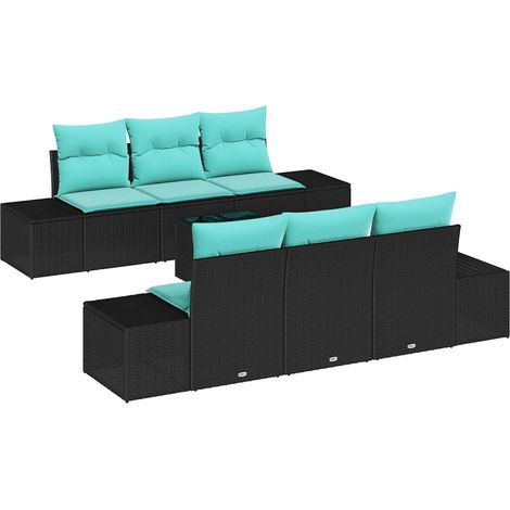 Garden Sofa Set 8 pcs Black and Turquoise Poly Rattan vidaXL (1/5)