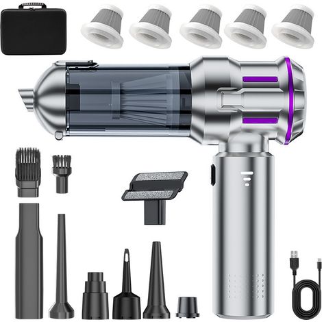 Aspirateur de voiture, mini aspirateur de voiture sans fil puissant 4 en 1 de 25 kPa avec moteur sans balais et 3 vitesses réglables. (1/5)