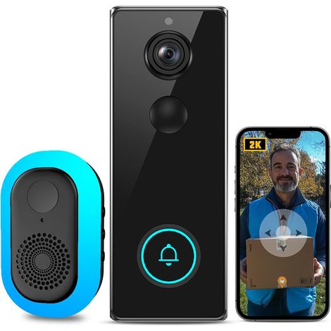 Campanello wireless da 3 MP con telecamera, videocitofono wireless WiFi intelligente con APP, rilevamento del movimento, impermeabile IP65, audio bidirezionale, angolo ultra grandangolare di 180°, vis