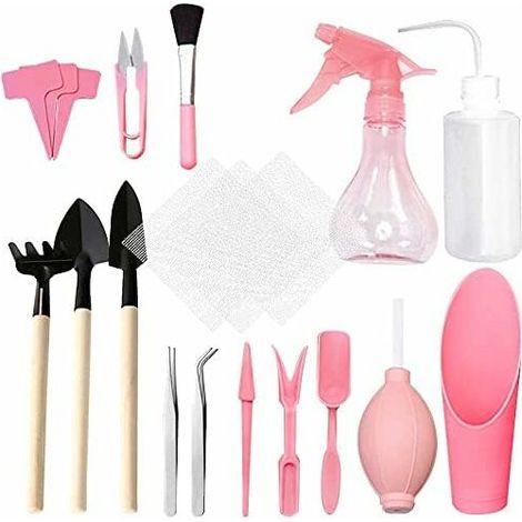 Mini kit d’outils de jardinage pour succulentes, set 16 pièces, outils de plantation et entretien des plantes (rose) (1/5)