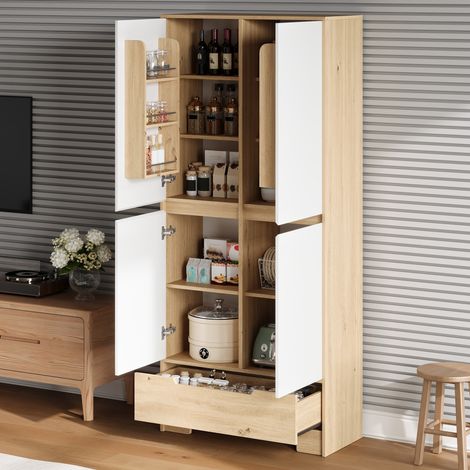 Armario de cocina 80 x 35 x 180 cm de MDF blanco y natural con almacenaje - CHICFURN (1/5)