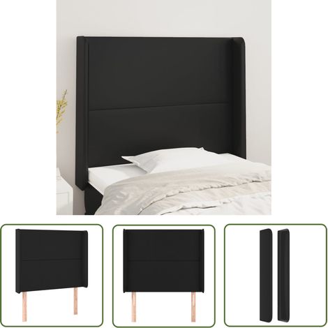Tête de lit avec oreilles Noir 93x16x118/128 cm Similicuir (1/5)