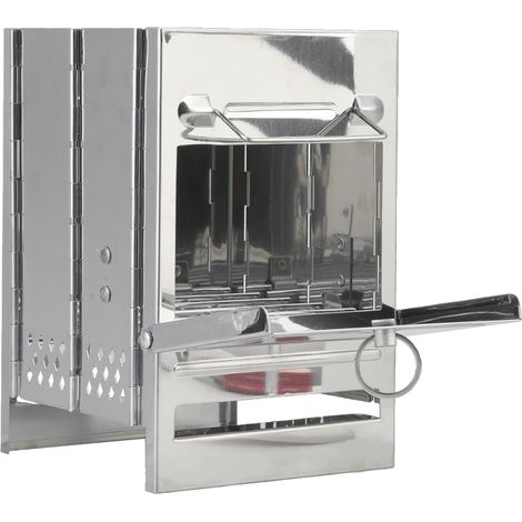 Poêle à bois portable de camping pliable en acier inoxydable, forme carrée (1/5)