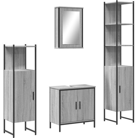 Maison Exclusive - 4-tlg. Badmöbel-Set Grau Sonoma Holzwerkstoff