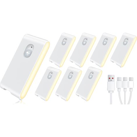 Luces con sensor de movimiento, recargables, para uso en interiores, blancas, paquete de 8 unidades. (1/2)