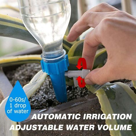 Lot de 12 pics d'arrosage automatique avec interrupteur de soupape de contrle à libération lente,système d'irrigation goutte à goutte à goutte pour le volume d'eau réglable pour l'extérieur (6 verts e (1/4)
