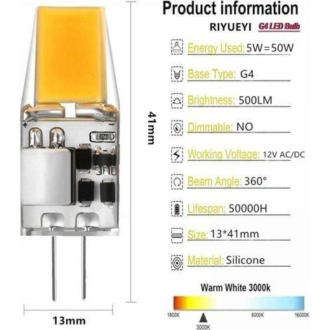 G4 LED-Lampe, 12 V AC/DC, 5 W, warmweiß (3000 K), entspricht einer 50-W-Halogenlampe, 360°-Abstrahlwinkel, flimmerfrei, 6er-Pack. (1/4)