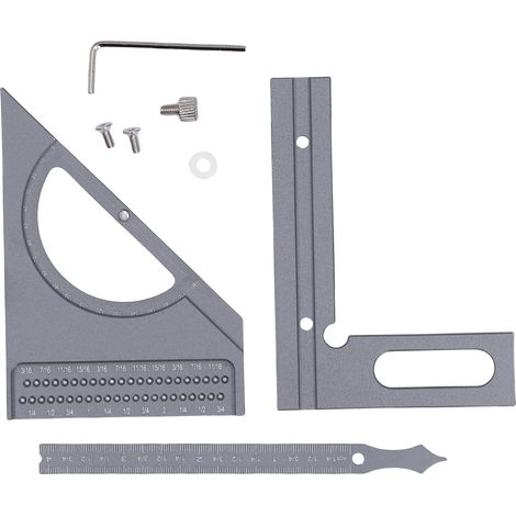 Ortviai Équerre d'angle 3D pour menuiserie – Règle triangulaire demi-circulaire réglable 0-180° en aluminium anodisé gris argent (1/4)