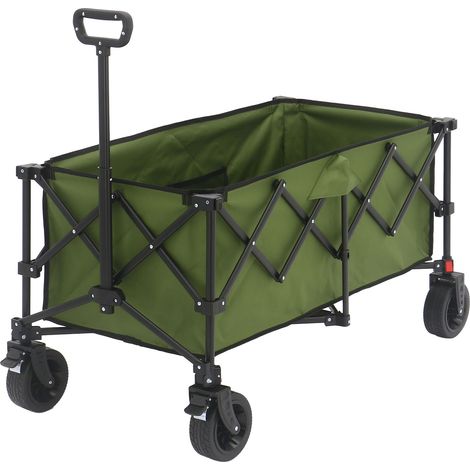Axi Sb141 Chariot De Plage Pliable Vert  Chariot De Transport Avec Barre De Traction, Sangle, Housse, Poche Intérieure Et Porte-Boissons - Pneus En Caoutchouc Pp  Capacité : 180 L