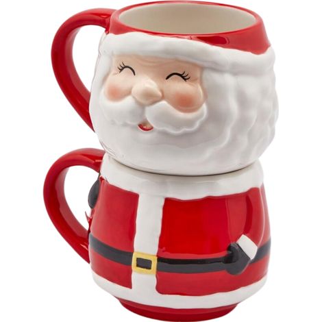 Tazze impilabili a forma di Pupazzo, set da 2 pezzi, con manico rosso da 17 cm -Babbo Natale (1/2)