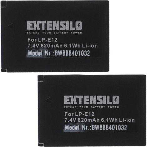 EXTENSILO 2x Akku Ersatz für Canon LP-E12 für Kamera (820 mAh, 7,4 V, Li-Ion) (1/3)