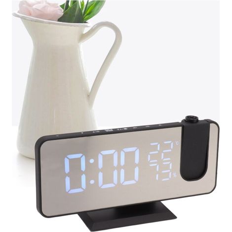 Intelligenter LED-Projektionswecker mit FM-Radio für Schlafzimmer und Nachttisch, schwarzes Gehäuse und schwarzes Display (1/5)