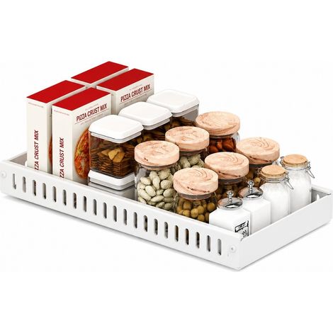 Égouttoir coulissant pour casseroles, blanc, organisateur de placard réglable, égouttoir à vaisselle de comptoir, porte-couvercles (1/4)