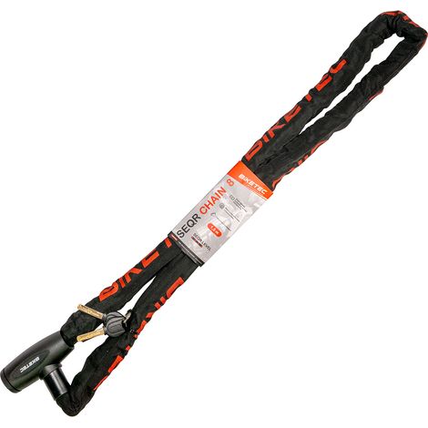 Chaîne BIKETEC SEQR CP 1,5 m, maille 8 mm, cadenas intégré, 3 clés, housse noire