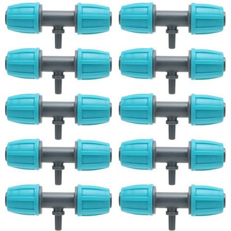 10pcs 16 mm à 4/7 TEE BARBED TEE INRIGIGATION Tube réduisant le connecteur Ajustement pour Garden Courtyard (1/4)