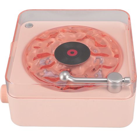 Enceinte Bluetooth style platine vinyle avec veilleuse et affichage de l'heure, mini enceinte stéréo sans fil multifonction 3 en 1, rose poudré (1/5)
