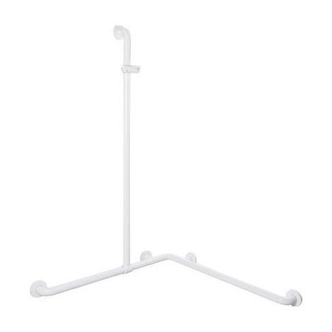 Main Courante d'Angle en Nylon Blanc 763x763x1158 mm pour Douche Normbau avec Rail de Support (1/2)