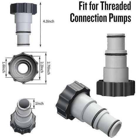 2er-Pack Schlauchadapter für Intex A Ersatzschlauch mit Klemme für Pumpen mit Gewindeanschluss, Grau SZRH AF