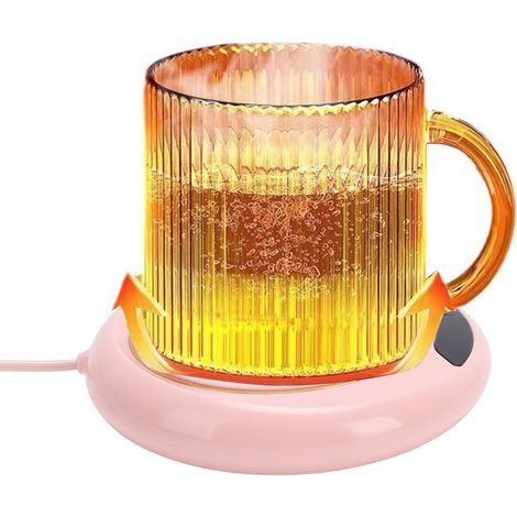 Chauffe-tasses électrique intelligent à température réglable et chauffage rapide, plaque chauffante intelligente pour boissons, idéale pour la maison et le bureau (rose). (1/4)