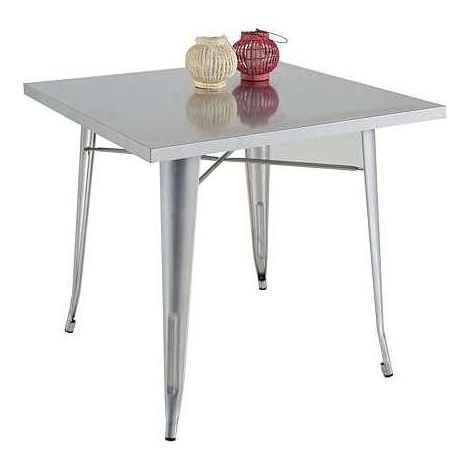 Mesa cuadrada para cocina o comedor acabado metal plata, 80cm(ancho) 75cm(alto) 80cm (largo) (1/2)