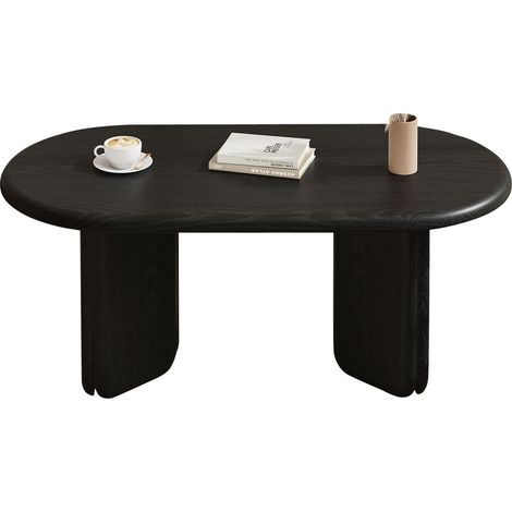 Table Basse 99 x 50 x 40 cm ovale en MDF noire pieds décoratifs charge maximale de 40 kg (1/3)