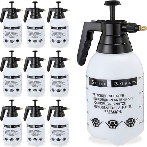 10 x Pumpsprühflasche, einstellbare Messingdüse, Pflanzen Bewässerung, Schädlingsbekämpfung, 1,5 l Drucksprüher, schwarz