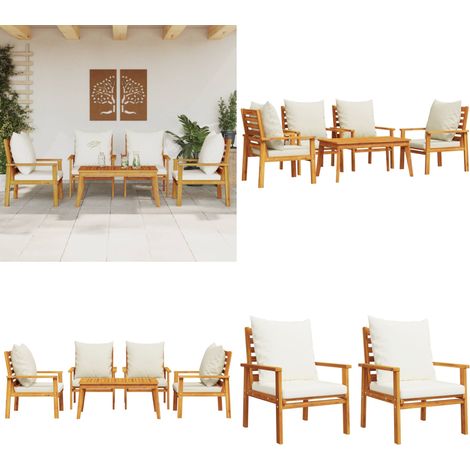 Juego de muebles jardín 5 pzas con cojines madera maciza acacia - Muebles de exterior - Sillas de jardín