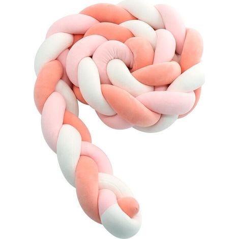 Babybettumrandung – 3-lagige, gewebte Babybettumrandung mit Schlangenmuster, geflochtenem Kissen und Samtbezug, Schutz für Neugeborene, Kinderzimmerdekoration mit rosa-weißem Sonnenuntergangsmotiv (1/4)