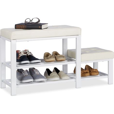 Relaxdays Schuhbank mit Hocker, gemütliche Sitzpolster, Schuhablage 2 Ebenen, Kinder, HBT: 50 x 90,5 x 30,5 cm, weiß