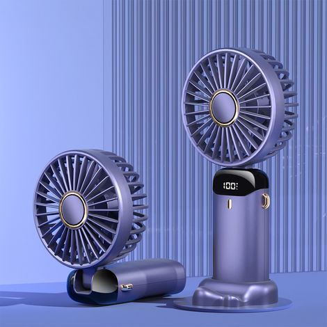 Ventilateur de Poche Rechargeable USB avec Affichage Numérique, Poignée Ergonomique en ABS/PC, Portable pour Extérieur, 3000mAh, Bleu, avec Pastille Parfumée et Dragonne (1/5)