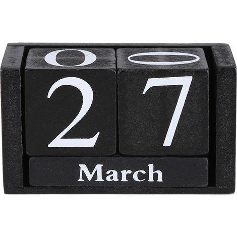 Calendrier Vintage Bois Bloc Mois Date Déco Bureau Maison Noir Rétro (1/5)