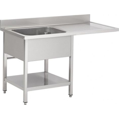 Plonge Inox 1 Évier 1 Égouttoir (P)600 X (H)850 Mm Dosseret et Tablette Intermédiaire et Sortie Lave-Vaisselle - Prodirest