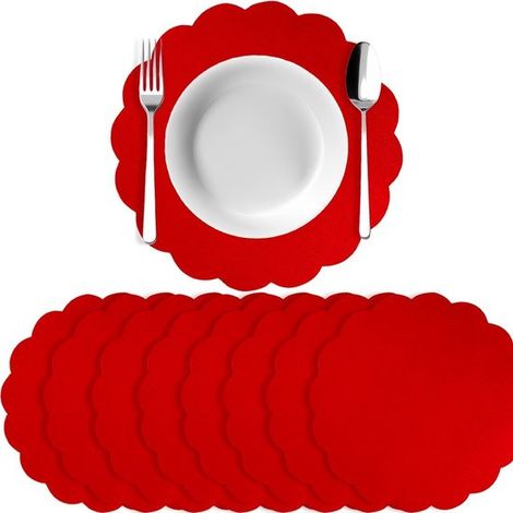 Set mit 10 Leinen Tischsets (33,5 cm) für Geburtstage, den rustikalen Landhausstil und Feiertagsfeste Rot (1/5)